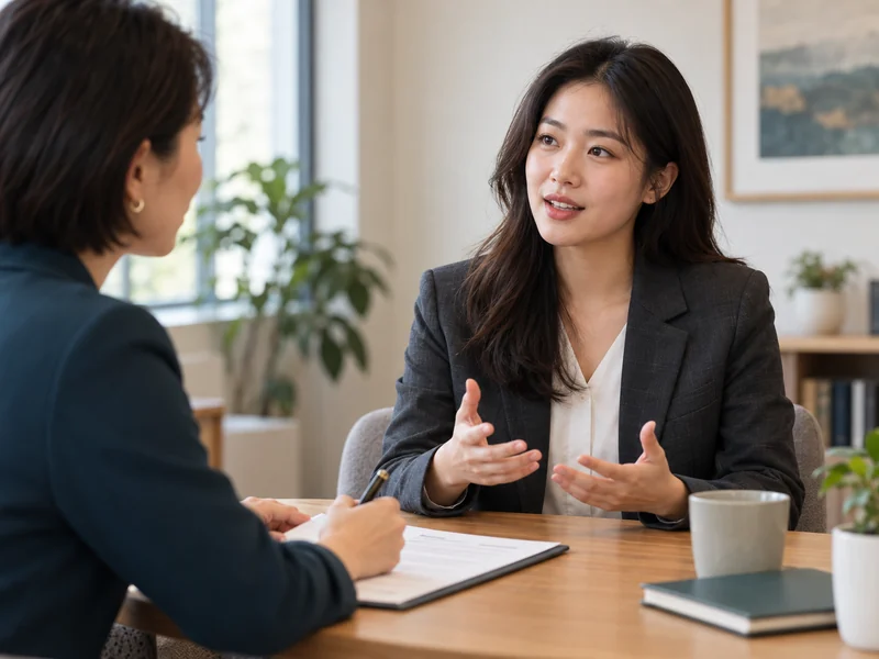 面試情境中，兩人面對面交流